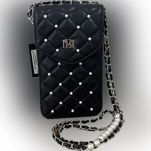 Black Quilted Crossbody phone case Bag with Pearls